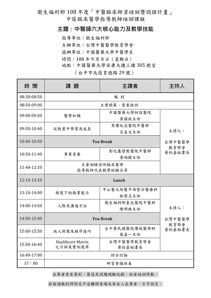 1080908臨床醫學指導教師培訓營_中區 1080908臨床醫學指導教師培訓營_中區
